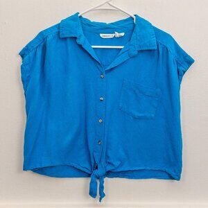Midnight Sky Cobalt Blue Tie-Front Linen Blend Shirt – Size L
